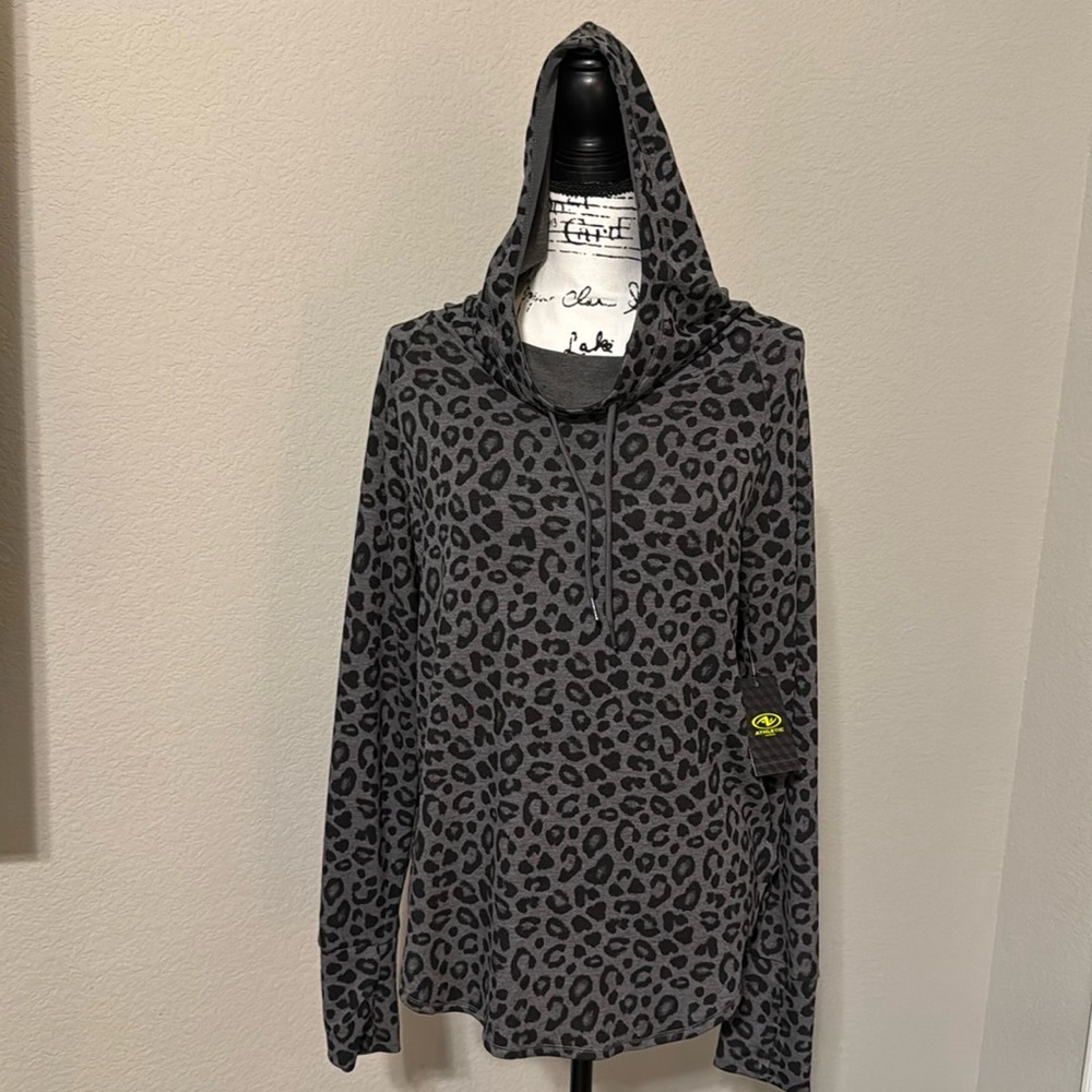 Athletic leopard hoodie top, size Medium